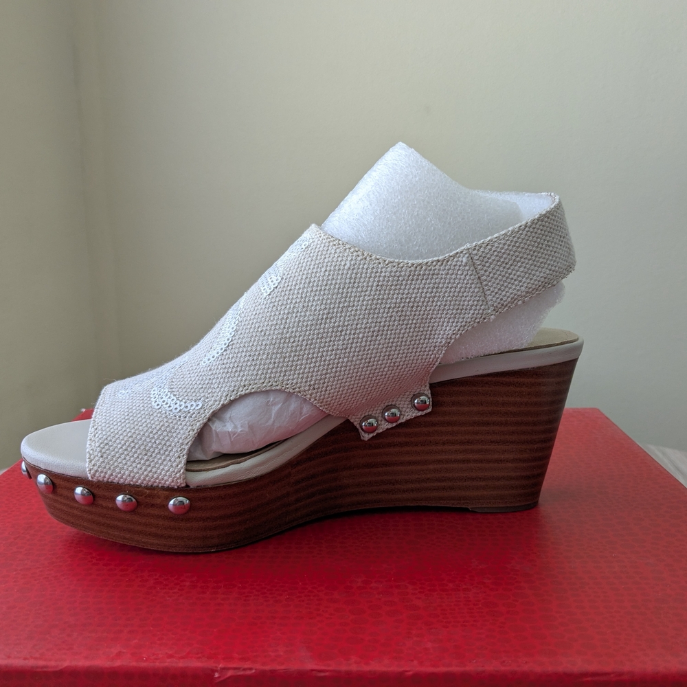 Donald J. Pliner Beige Sequin Embroidered Wedges - Picture 7 of 13
